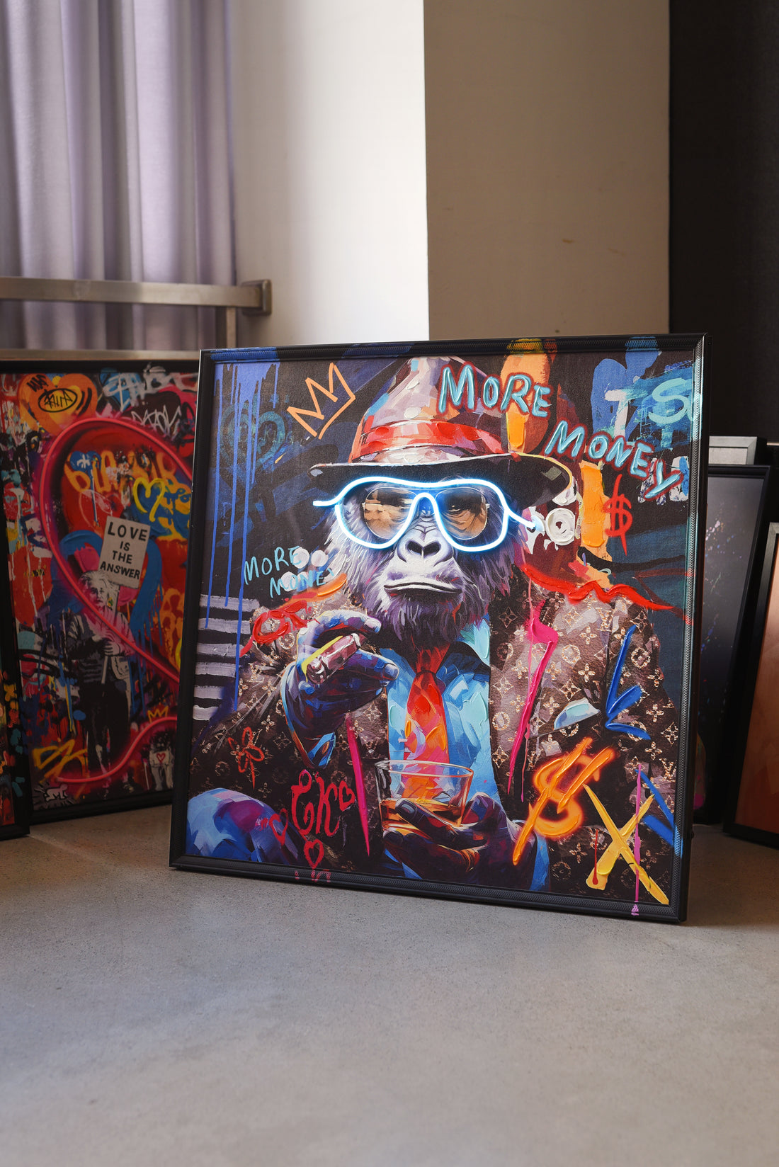 More Money LED Wall Art – Luxury Gorilla Canvas (83x83cm)