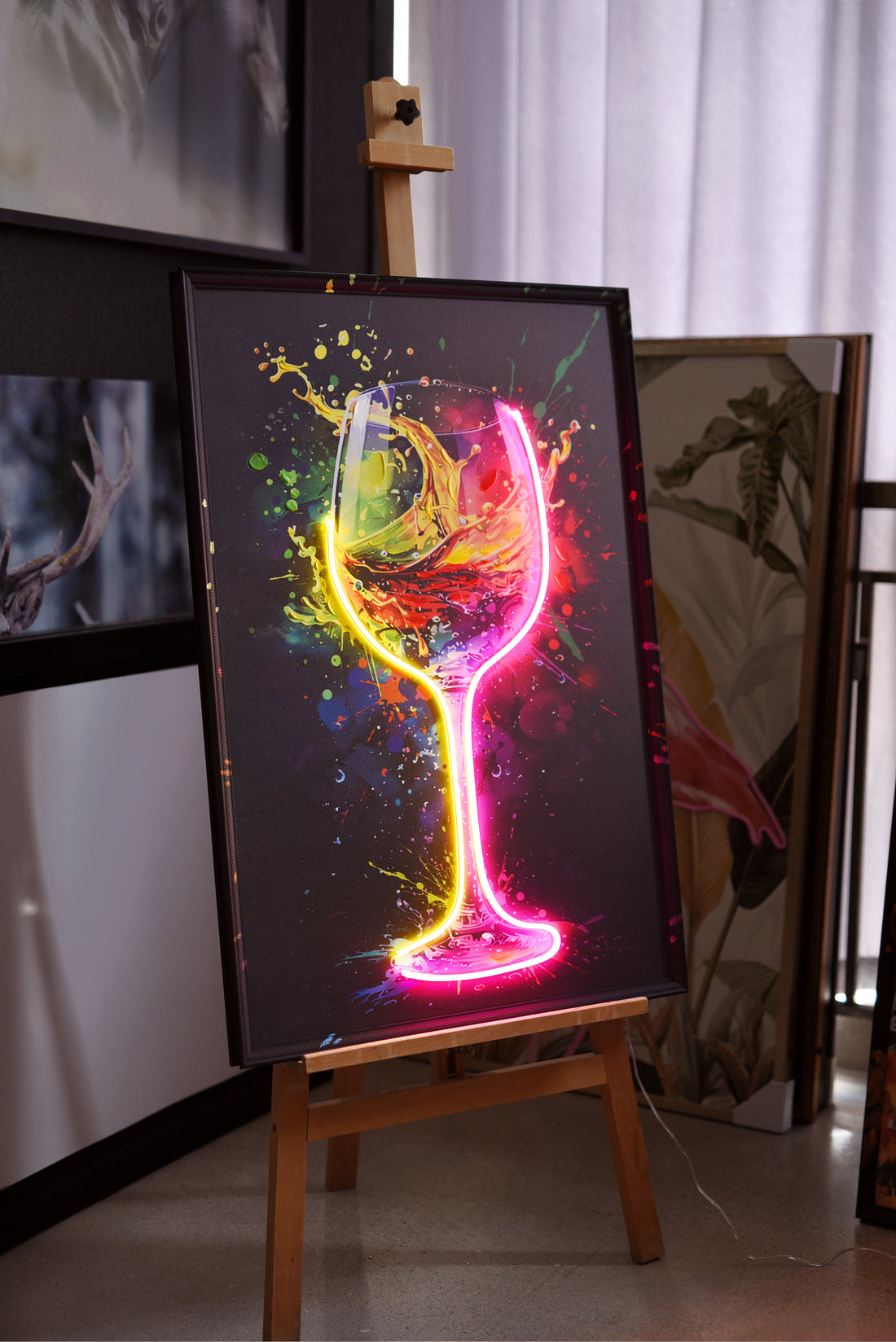 Liquid Colour LED Wall Art – Neon Wine Glass Canvas (63x93cm)