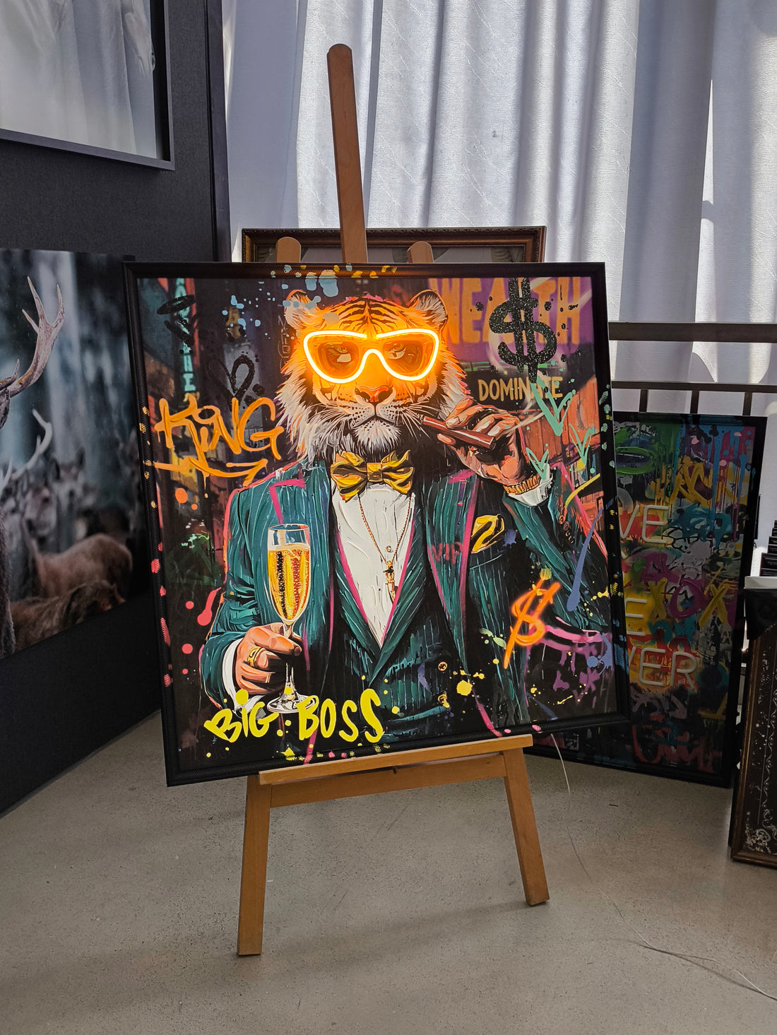 Big Boss Tiger LED Wall Art – Neon Street Canvas (83x83cm)