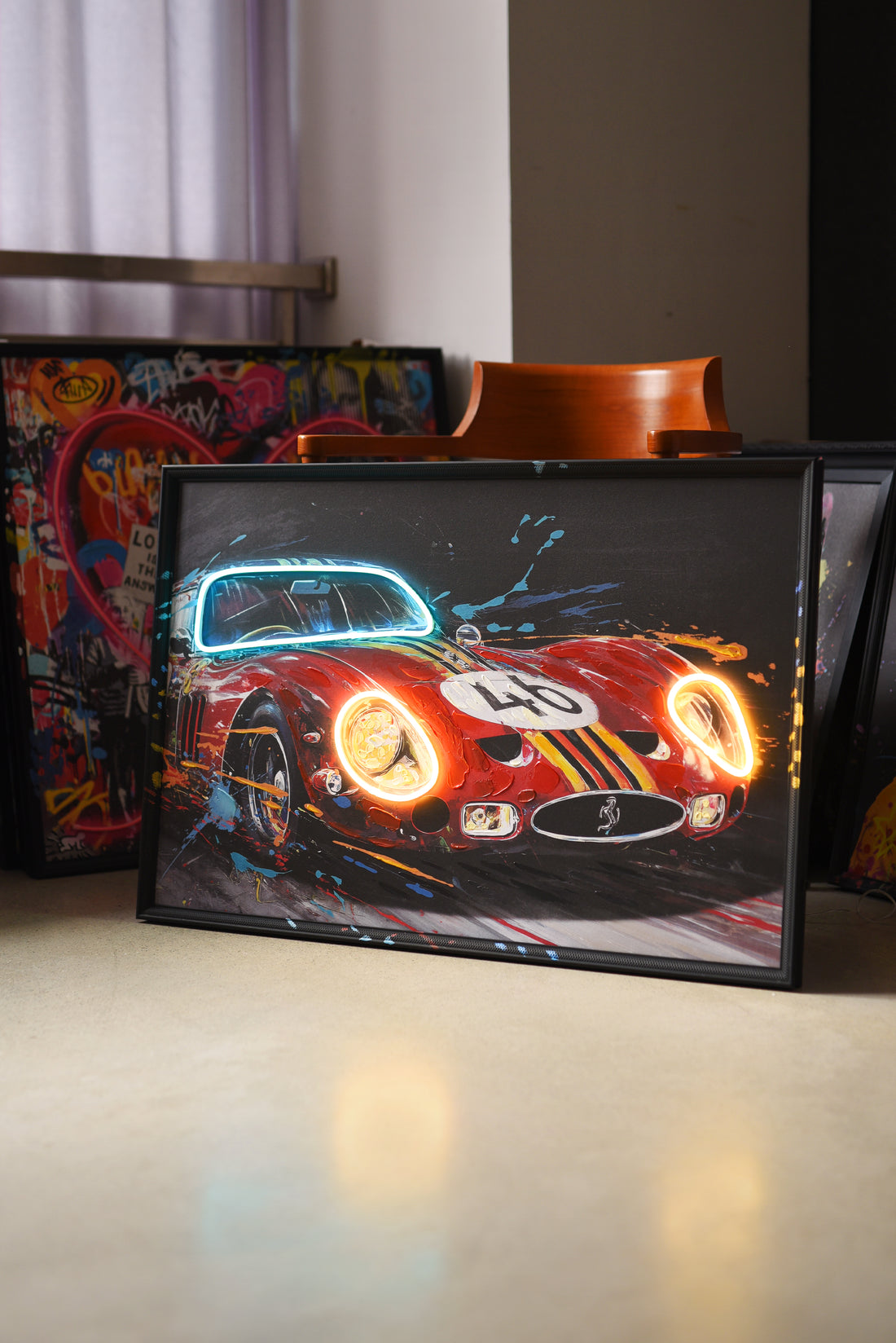 Redline Legend LED Wall Art – Classic Red Race Car Canvas (93x63cm)