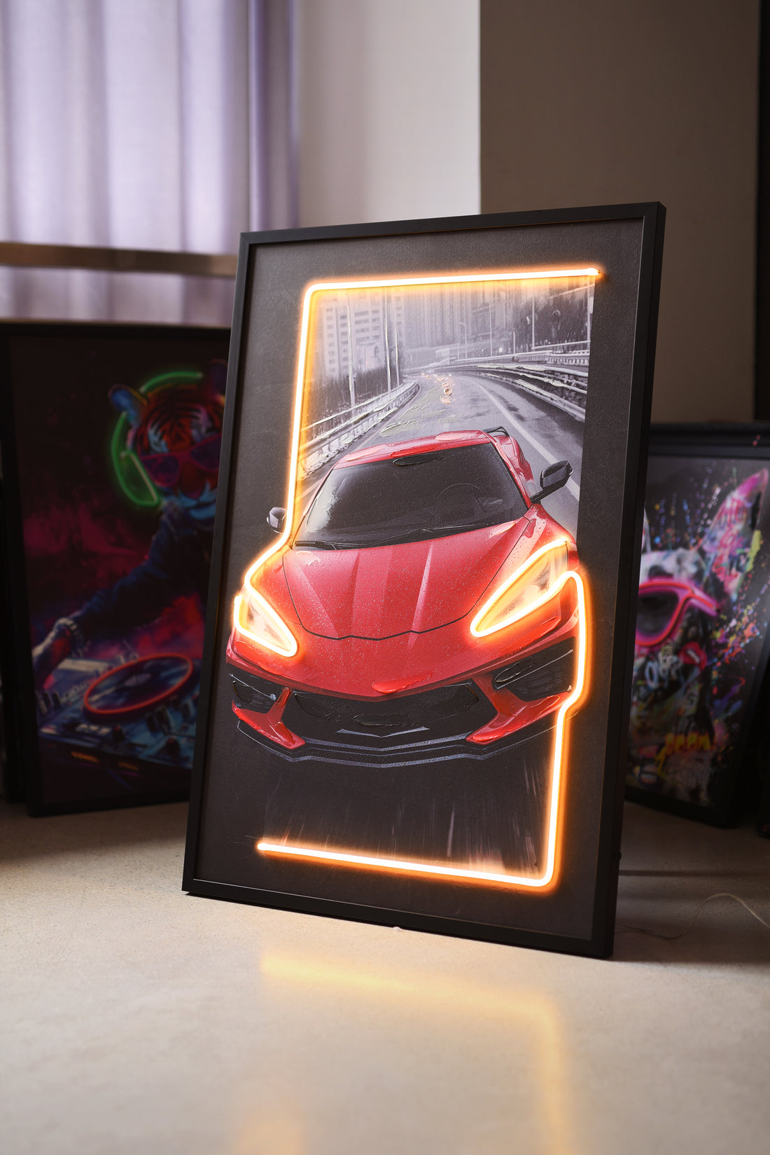 Redline Rush LED Wall Art – Red Supercar Canvas (63x93cm)