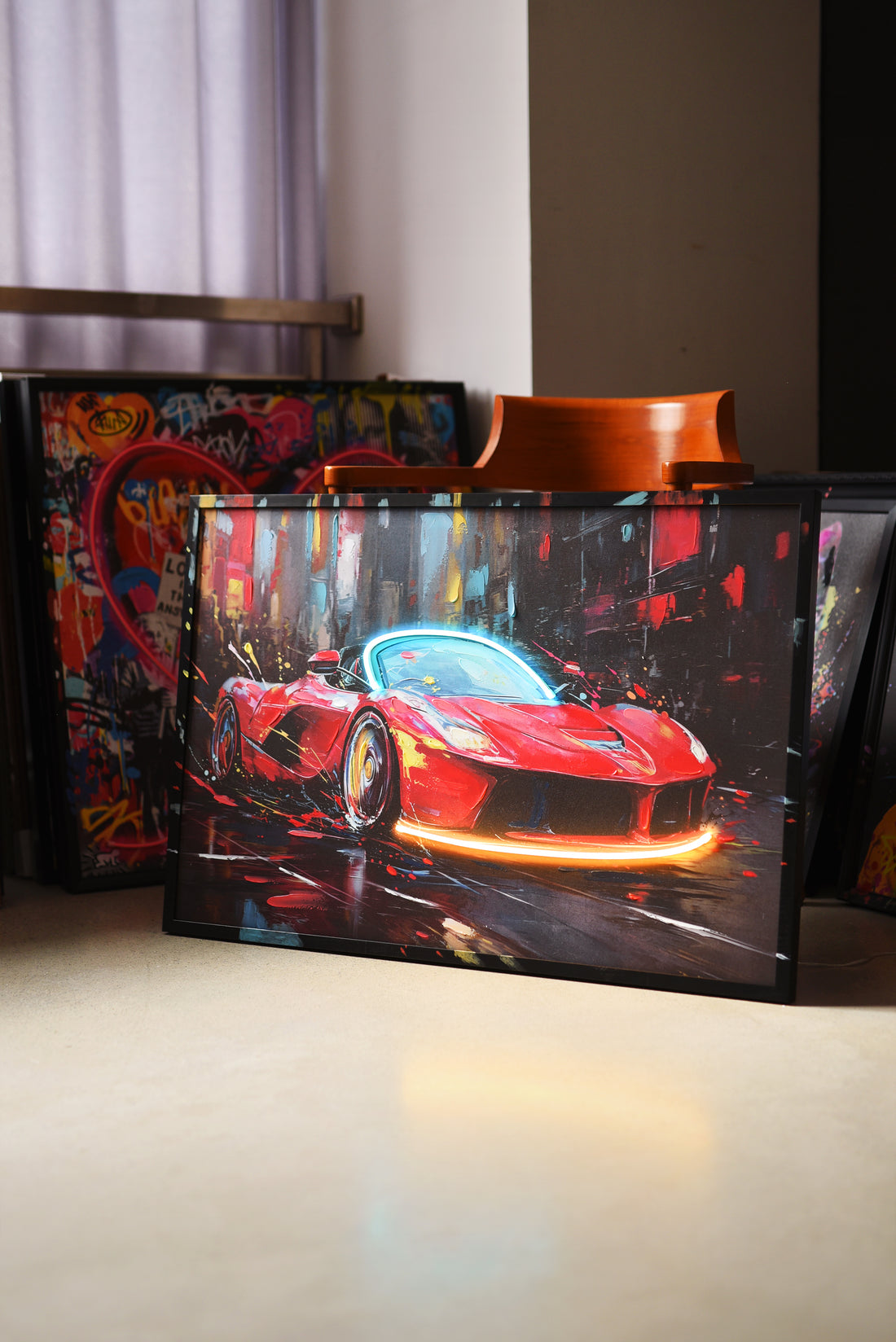 City Pulse LED Wall Art – Red Hypercar Canvas (93x63cm)