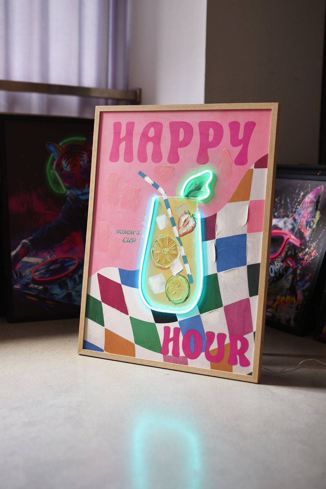 Happy Hour LED Wall Art – Neon Fruit Cocktail Canvas (63x83cm)