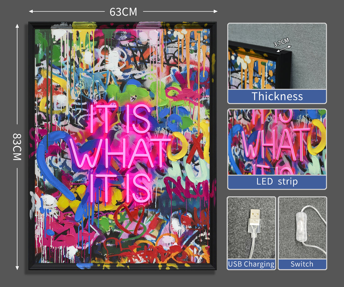It Is What It Is LED Wall Art – Neon Graffiti Canvas (63x83cm)