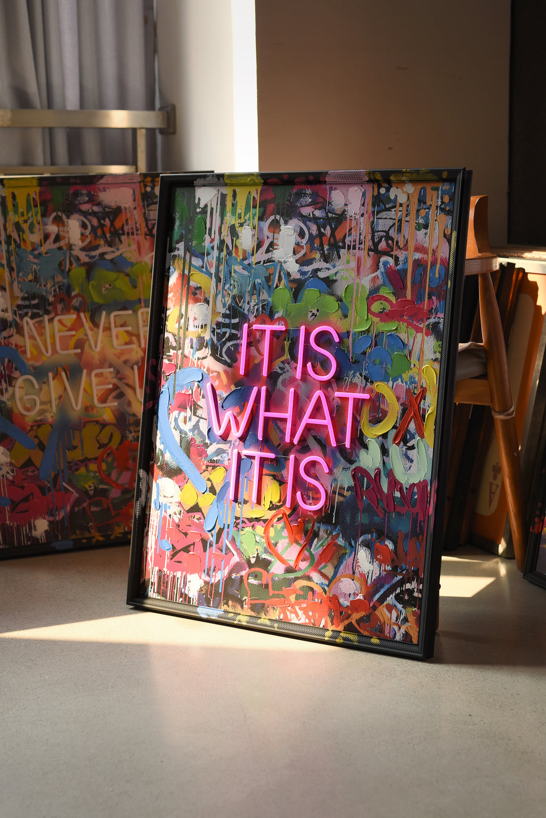 It Is What It Is LED Wall Art – Neon Graffiti Canvas (63x83cm)