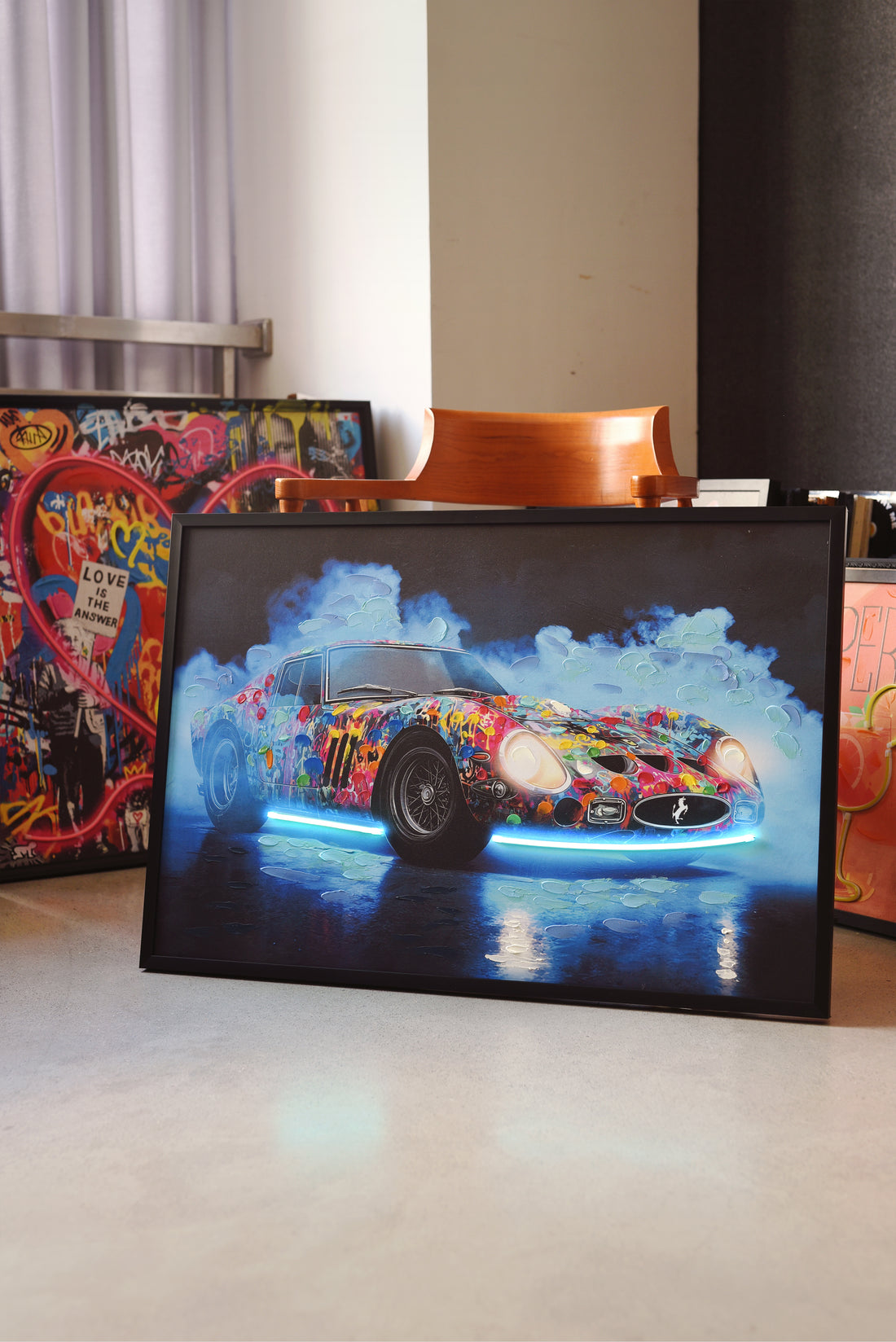 Urban Racing Legend LED Wall Art – Graffiti Classic Car Canvas (93x63cm)