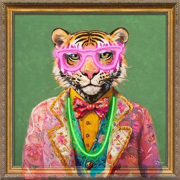 Fancy Tiger LED Wall Art – Neon Gentleman Canvas (64x64cm)