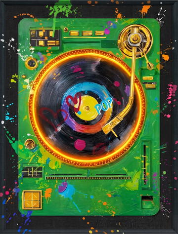 DJ Pop Turntable LED Wall Art – Neon DJ Record Player Canvas (63x83cm)