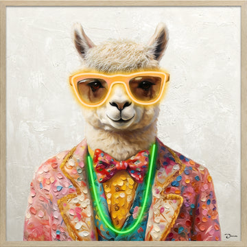 Stylish Llama LED Wall Art – Neon Glasses Canvas (83x83cm)