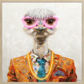 Stylish Ostrich LED Wall Art – Neon Glasses Canvas (83x83cm)