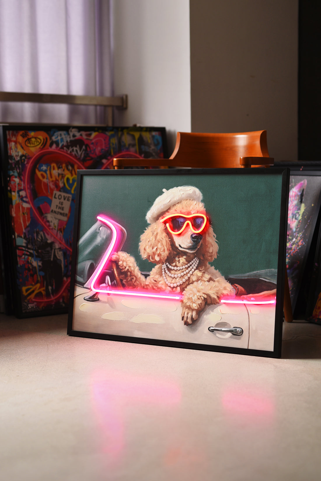 Parisian Poodle LED Wall Art – Glamorous Convertible Dog Canvas (83x63cm)