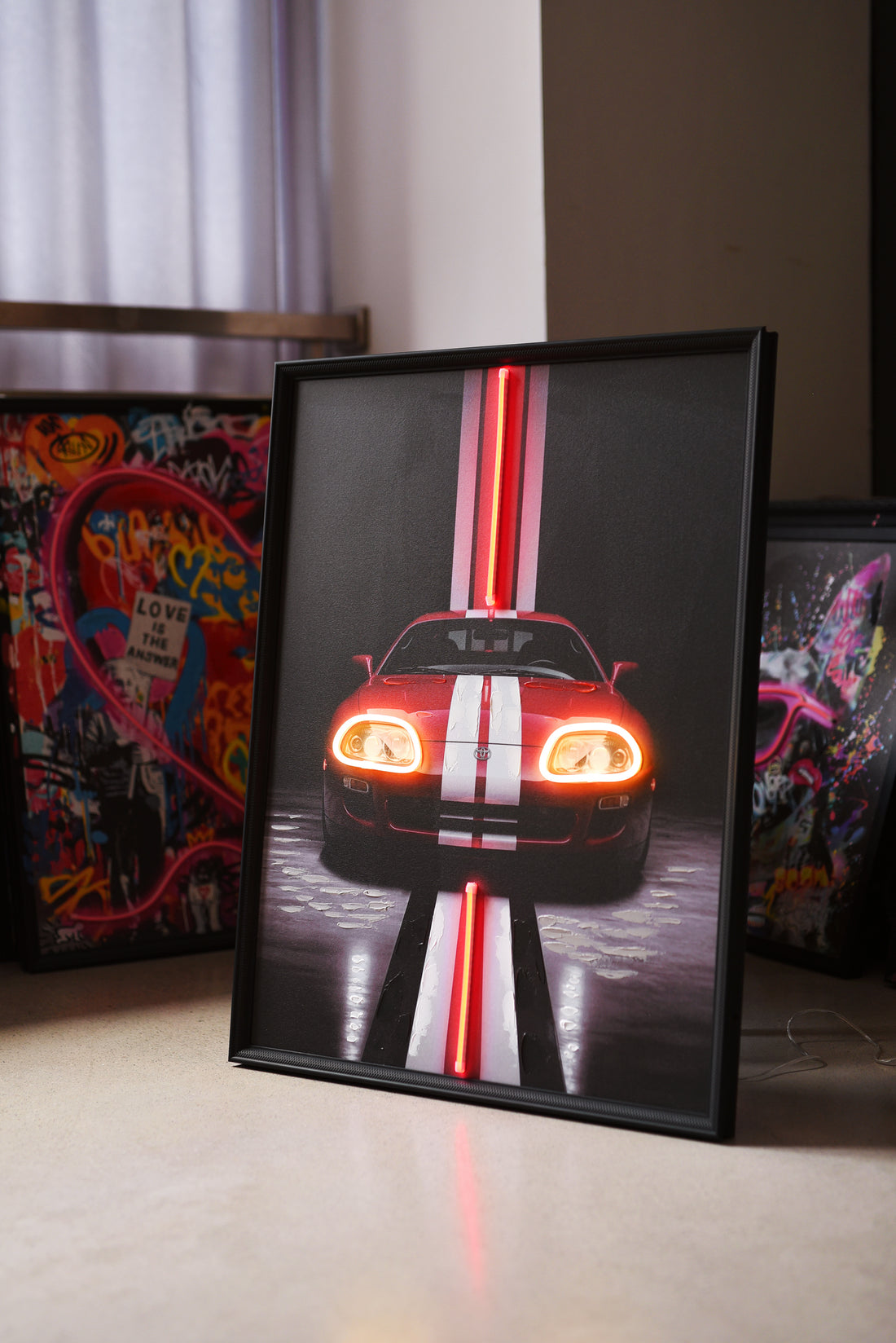 Redline Icon LED Wall Art – Japanese Sports Car Canvas (63x83cm)