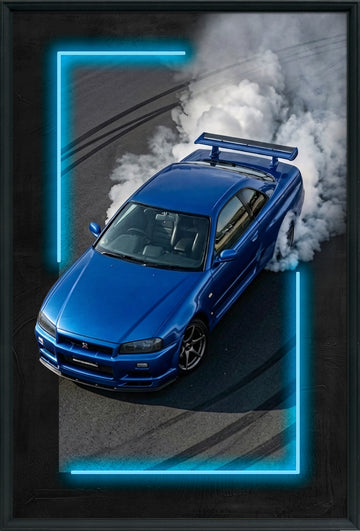 Drift King LED Wall Art – Blue Japanese Sports Car Canvas (63X93cm)