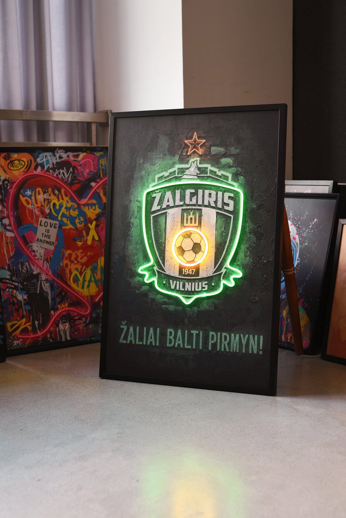 Žalgiris Vilnius LED Wall Art – Football Club Crest Canvas (63x93cm)
