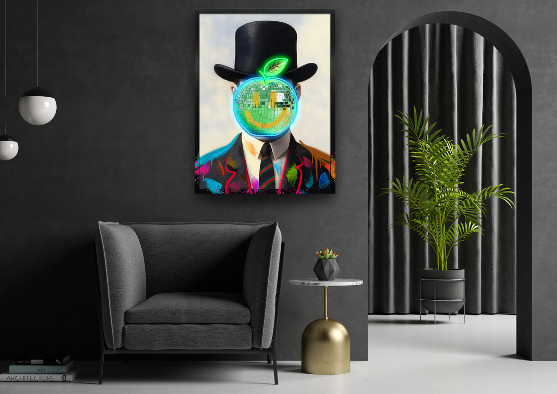 Neon Gentleman LED Wall Art – Disco Apple Canvas (63x83cm)