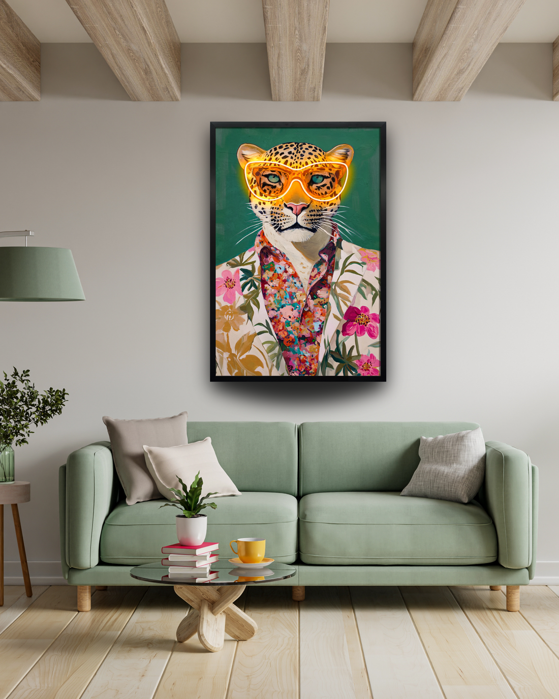 Neon Jungle Leopard LED Wall Art – LED Animal Canvas (63x93cm)