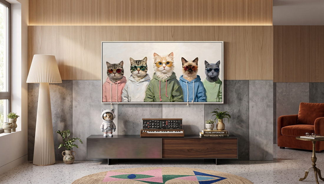 Cool Cats Crew 3D Wall Art – Hoodie Cats Canvas (100x50cm)
