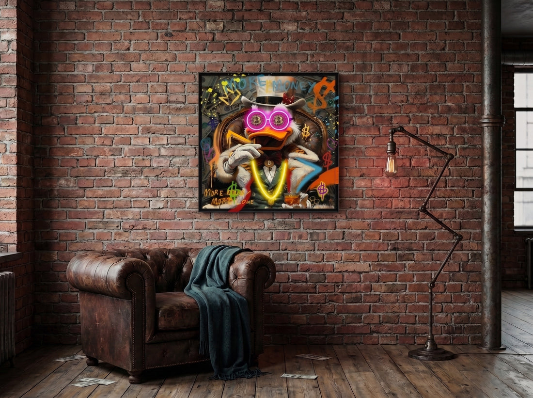 Crypto King LED Wall Art – Luxury Millionaire Duck Canvas (83x83cm)