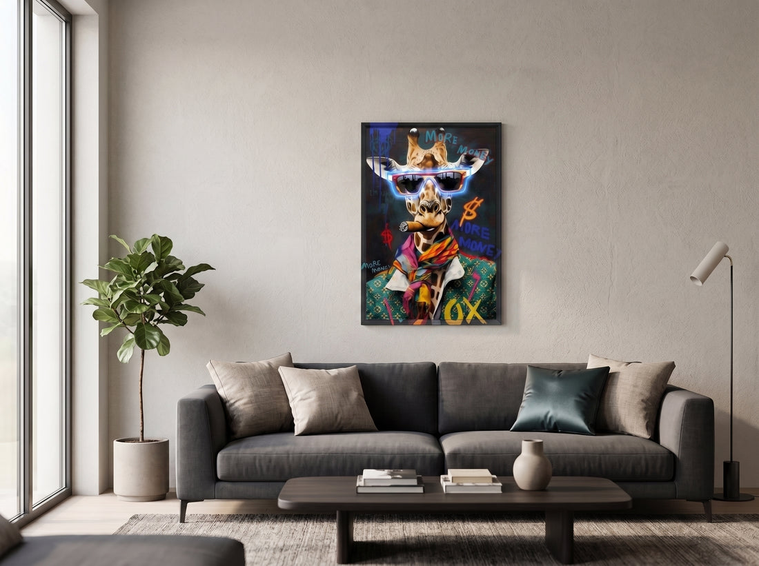 More Money LED Wall Art – Cool Giraffe Canvas (63x93cm)