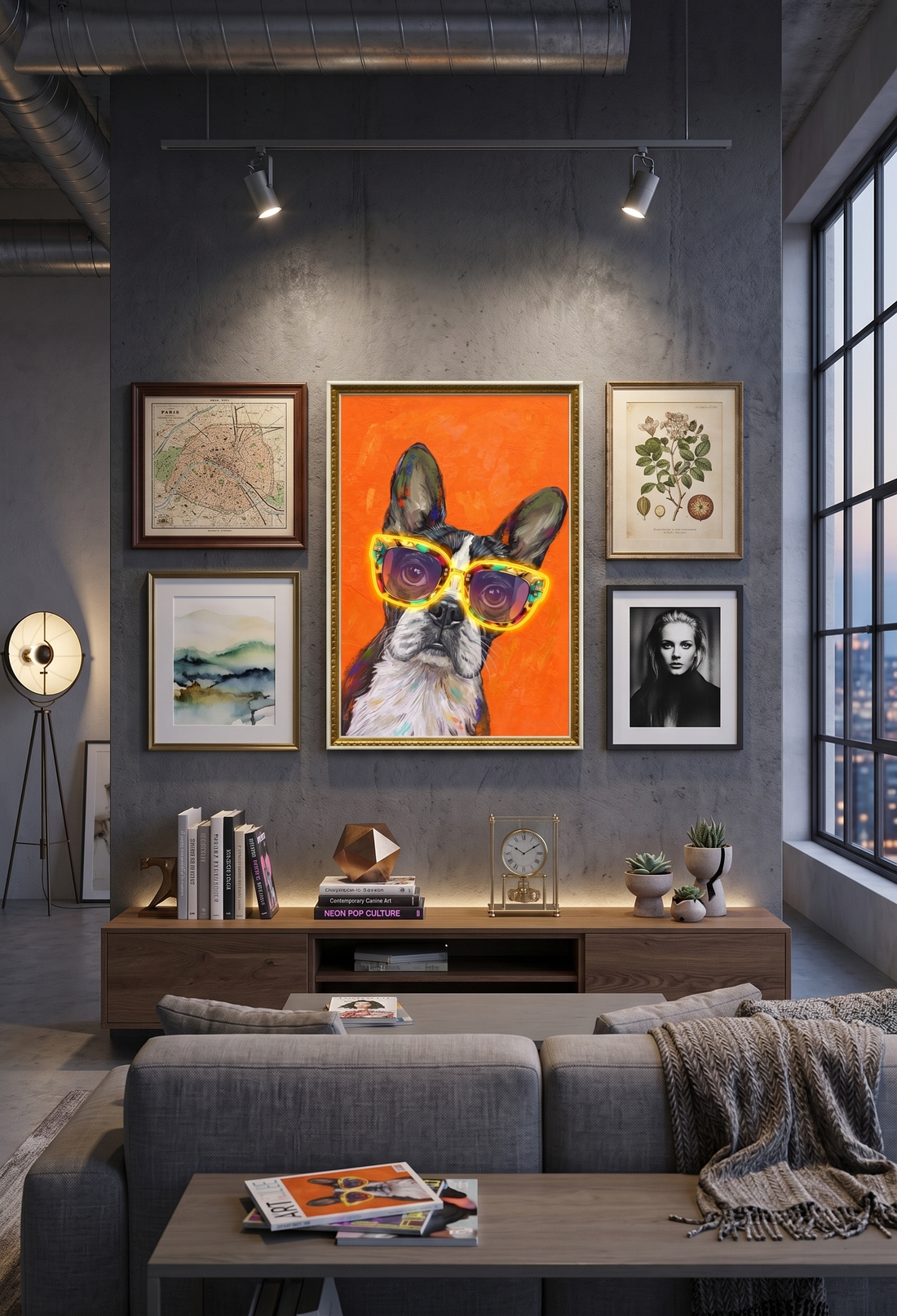 Cool Dog LED Wall Art – Neon Sunglasses Canvas (43x63cm)