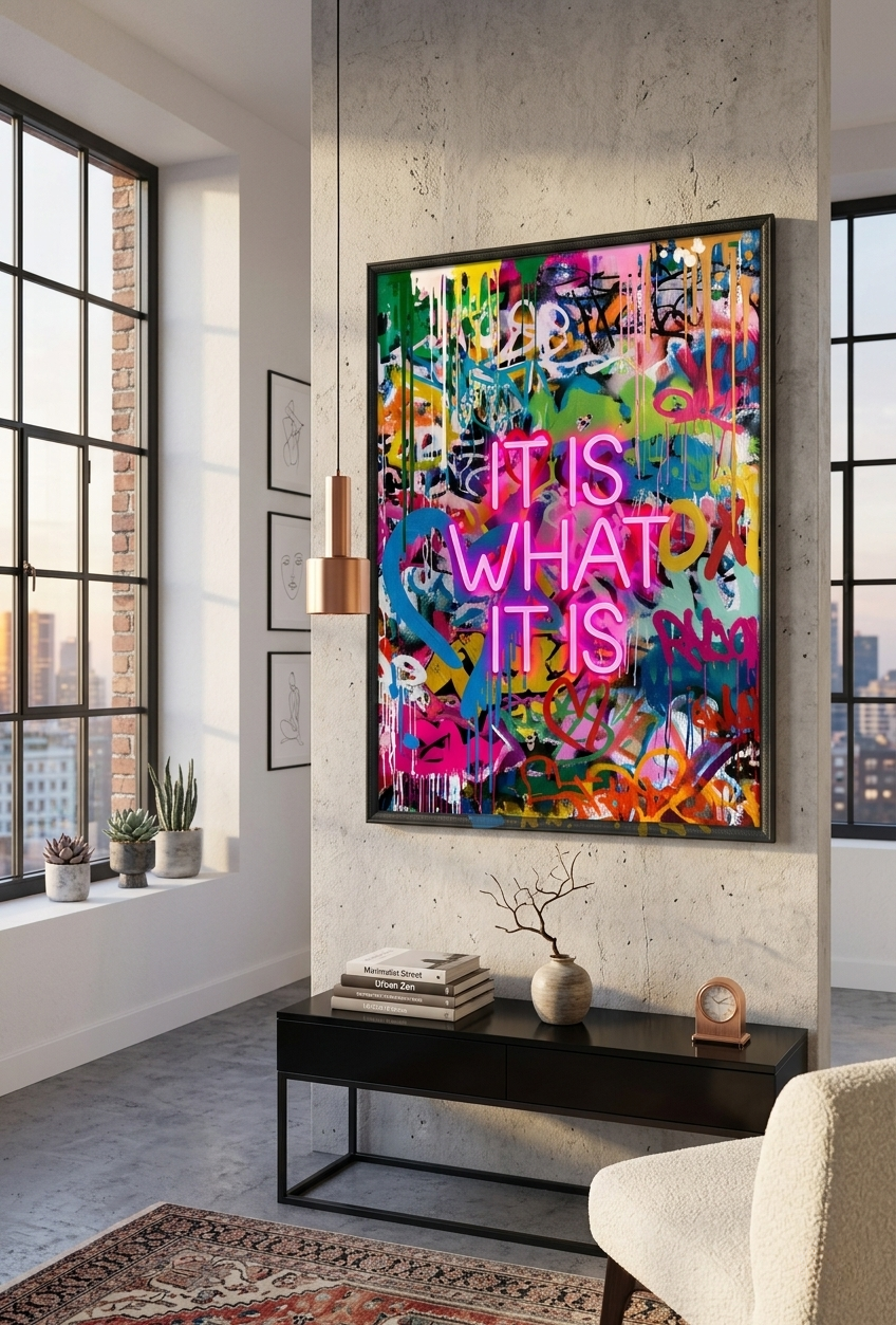 It Is What It Is LED Wall Art – Neon Graffiti Canvas (63x83cm)