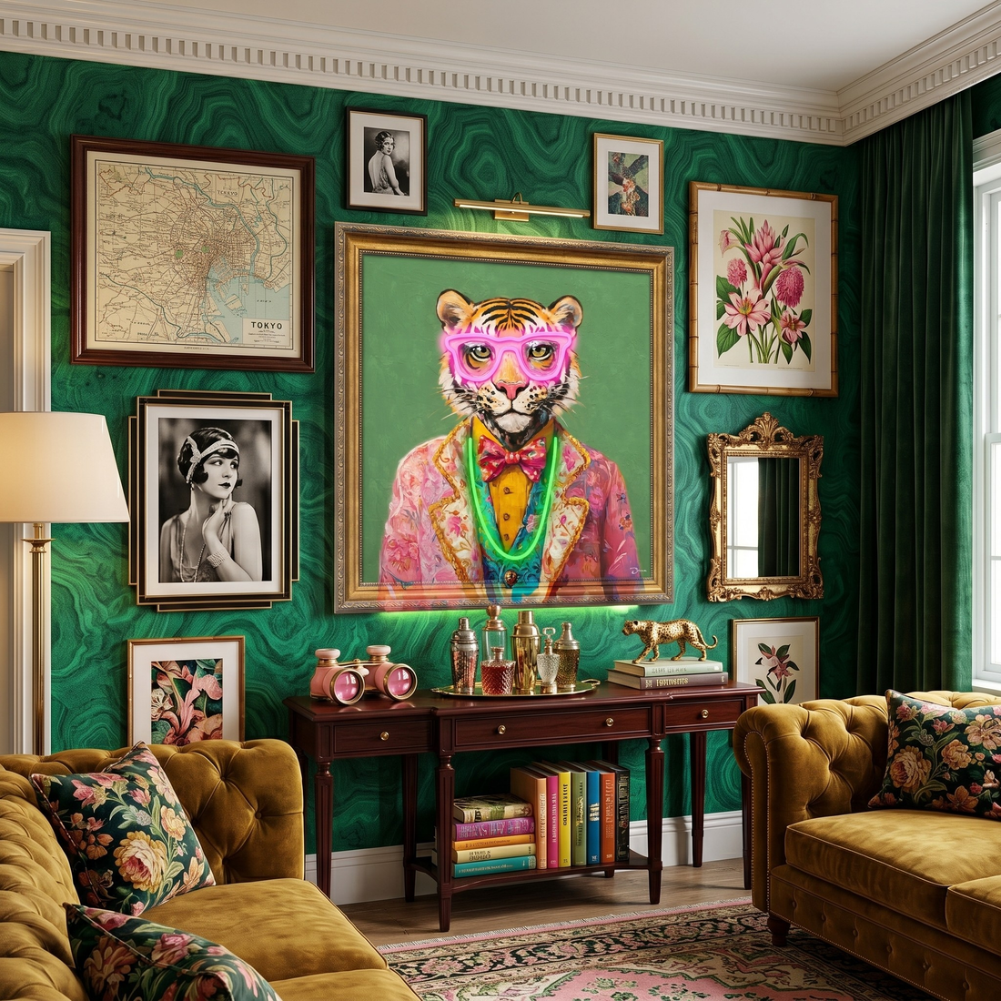 Fancy Tiger LED Wall Art – Neon Gentleman Canvas (64x64cm)