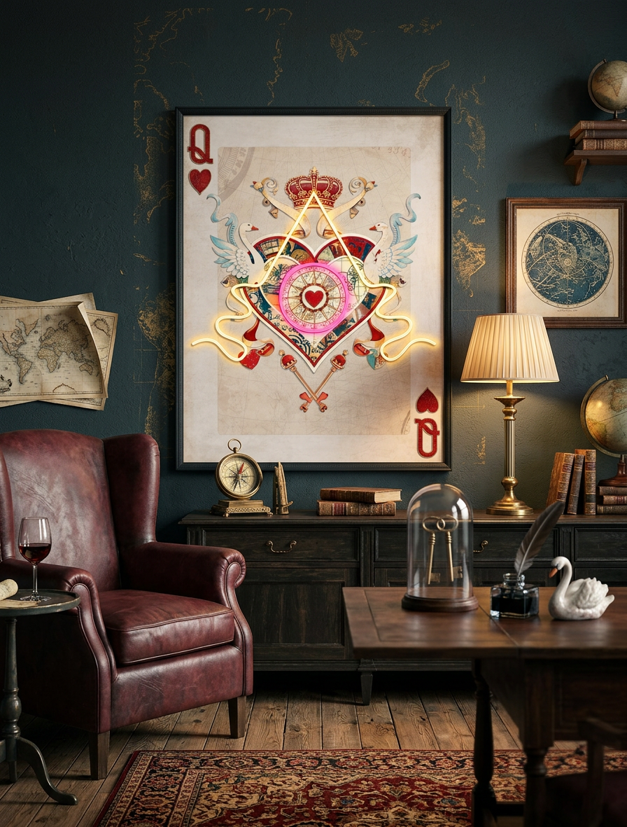 Queen of Hearts LED Wall Art – Neon Royal Canvas (63x83cm)