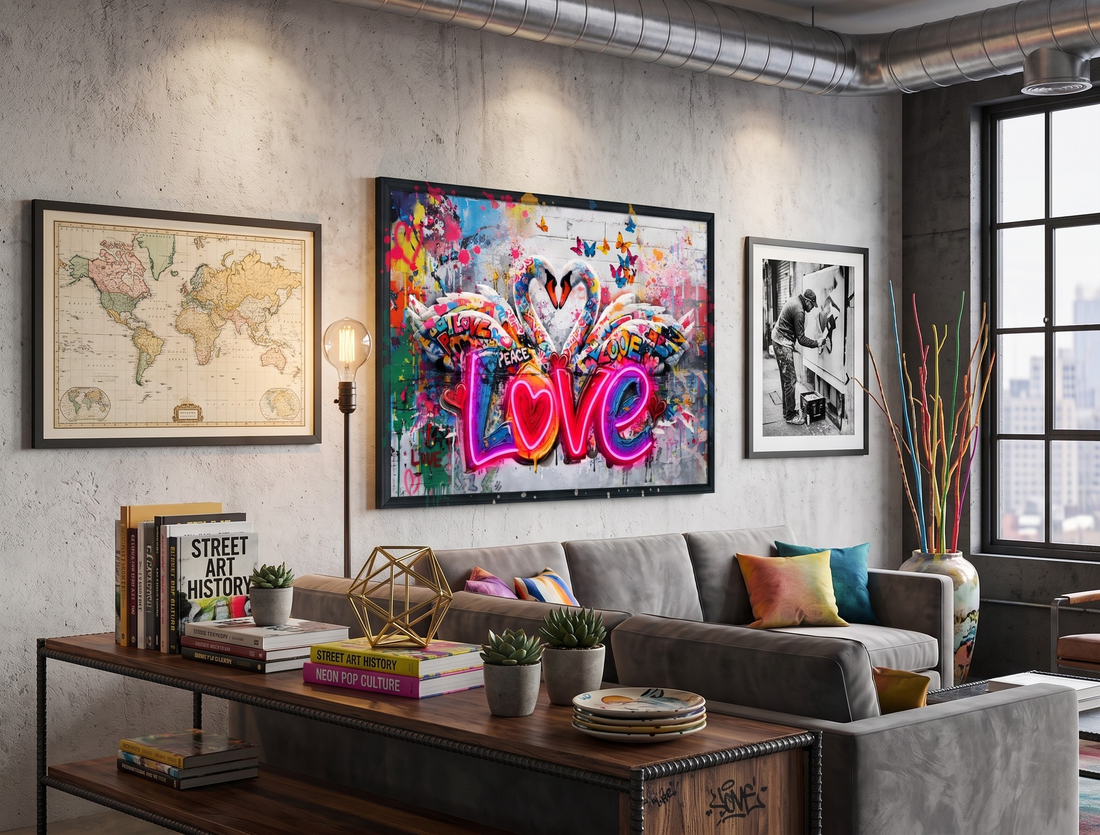Love Swans LED Wall Art – Neon Heart Canvas (83x63cm)