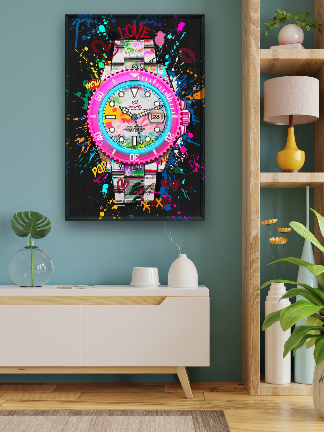 Pop Love LED Wall Art – Neon Watch Canvas (63x93cm)
