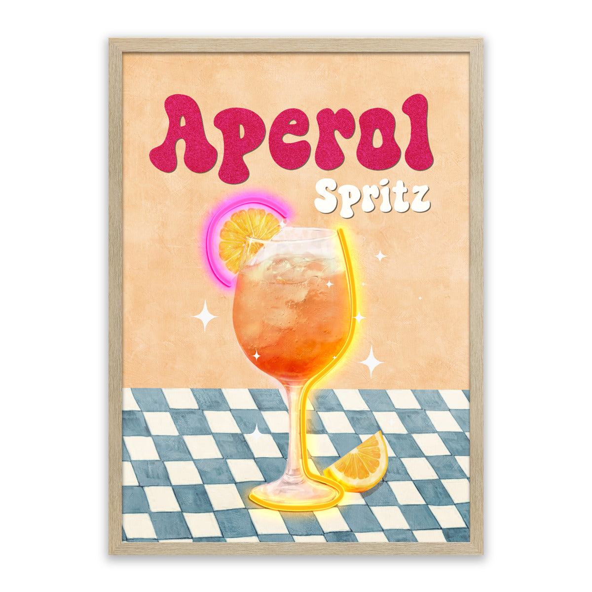 Aperol Spritz LED Wall Art – Neon Orange Cocktail Canvas (53x73cm)