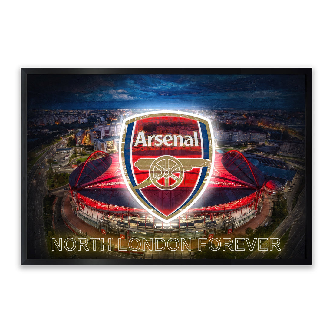 Arsenal LED Wall Art – Emirates Stadium & Club Crest Canvas (93x63cm)