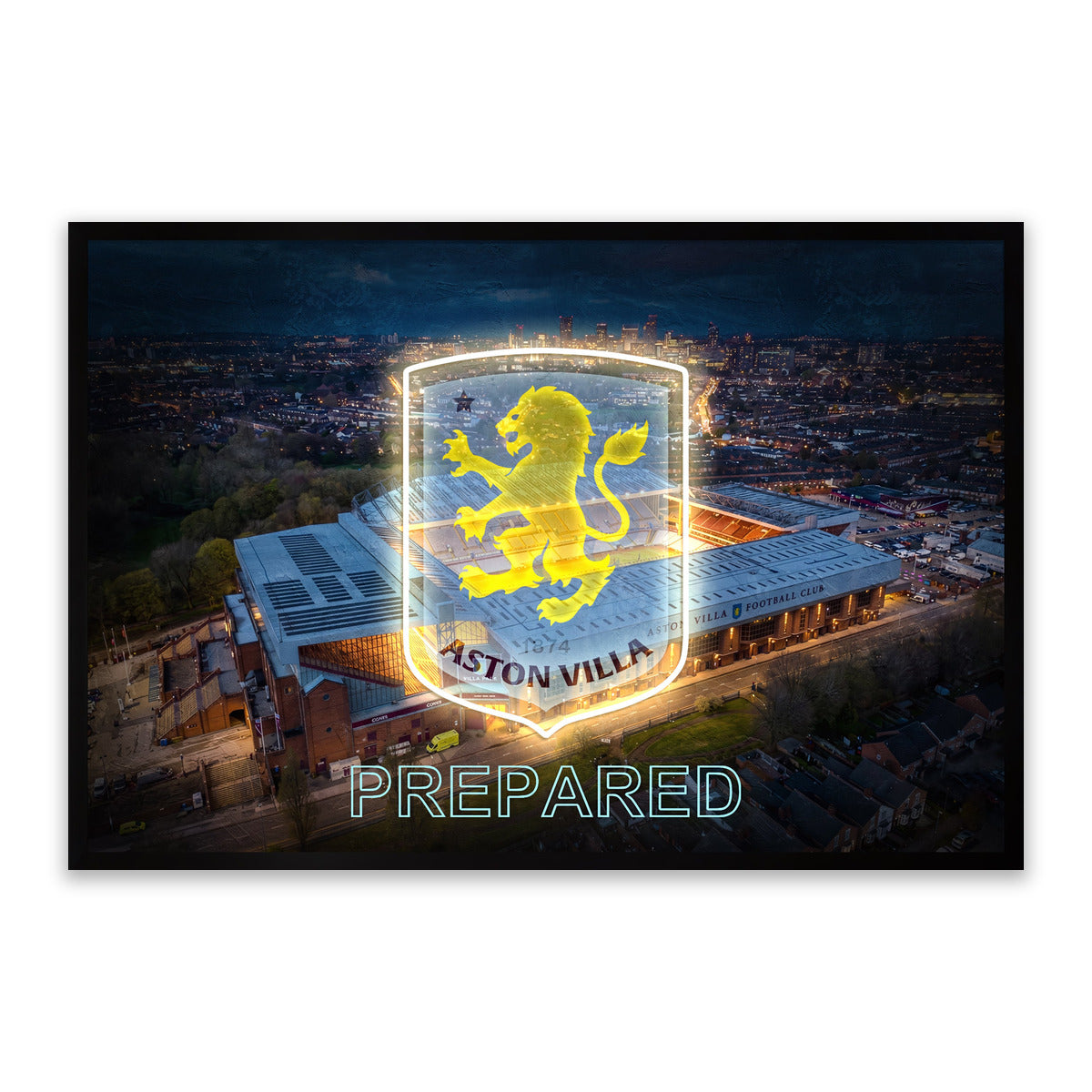 Aston Villa LED Wall Art – Villa Park & Club Crest Canvas (93x63cm)