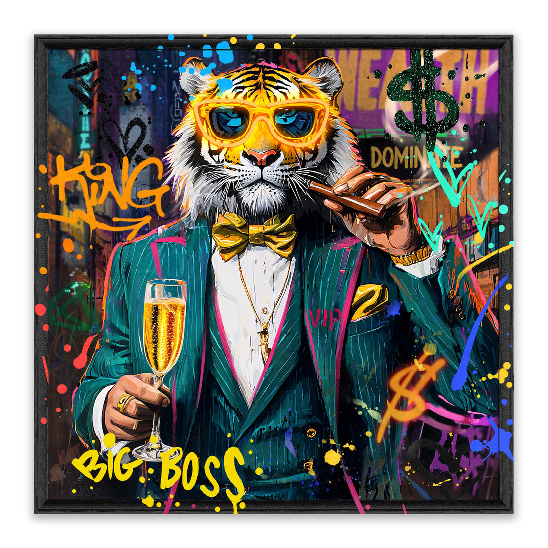 Big Boss Tiger LED Wall Art – Neon Street Canvas (83x83cm)