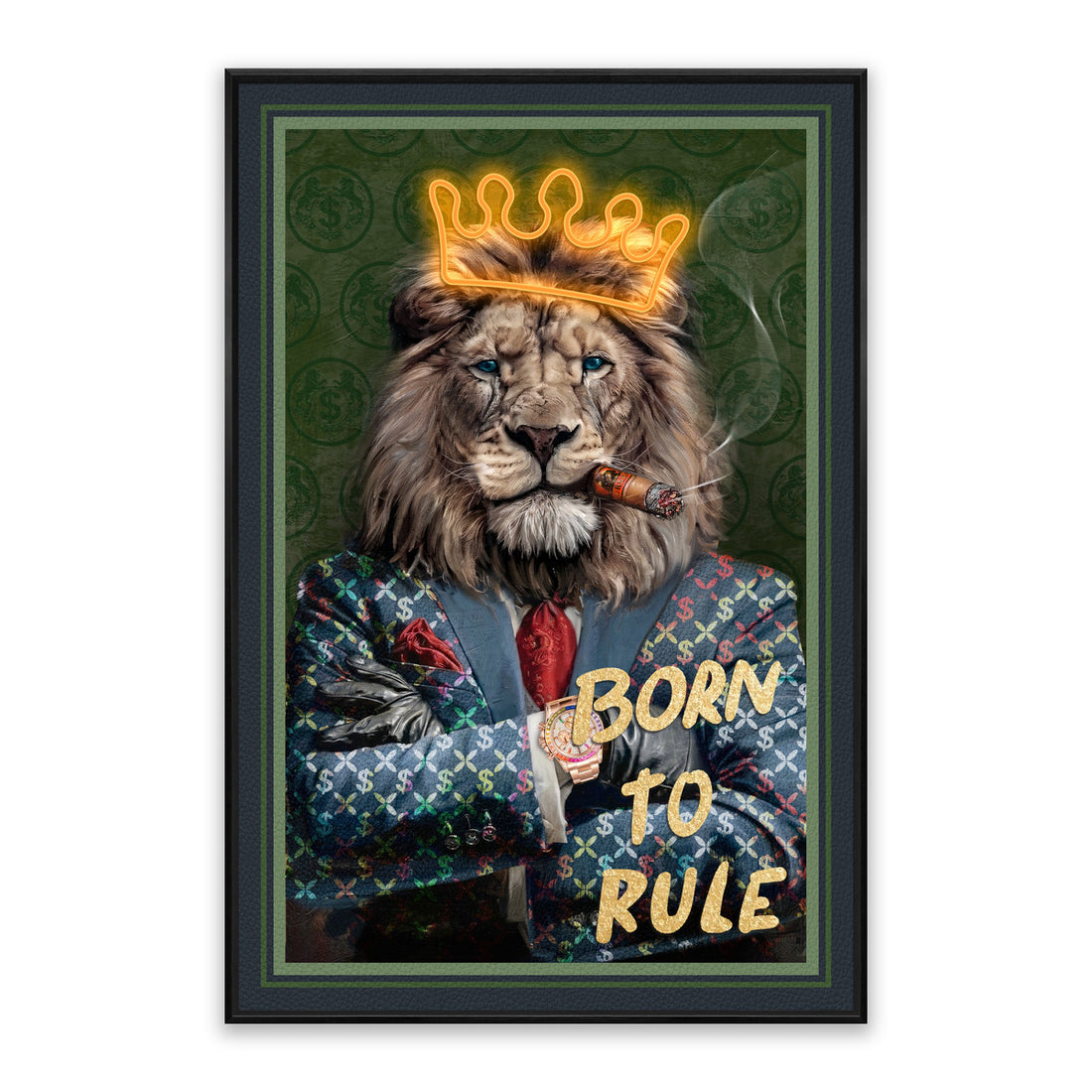Born to Rule LED Wall Art – Neon Boss Lion Canvas (61.6x91.6cm)