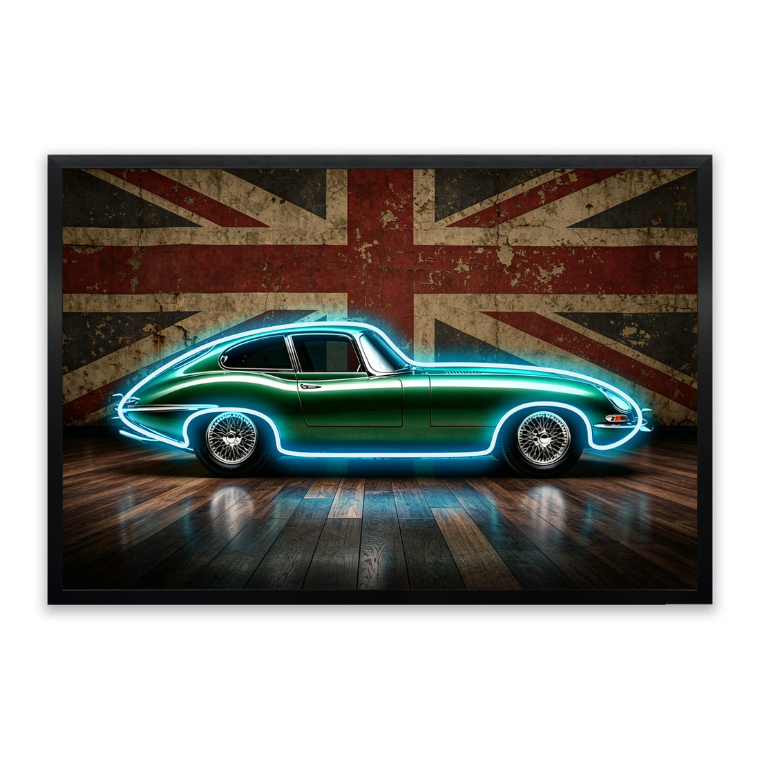 British Racing Green LED Wall Art – Classic Sports Car Canvas (93x63cm)