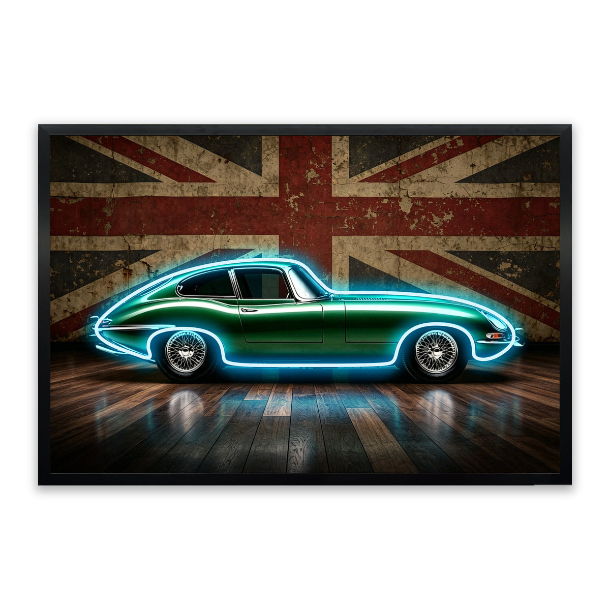 British Racing Green LED Wall Art – Classic Sports Car Canvas (93x63cm)