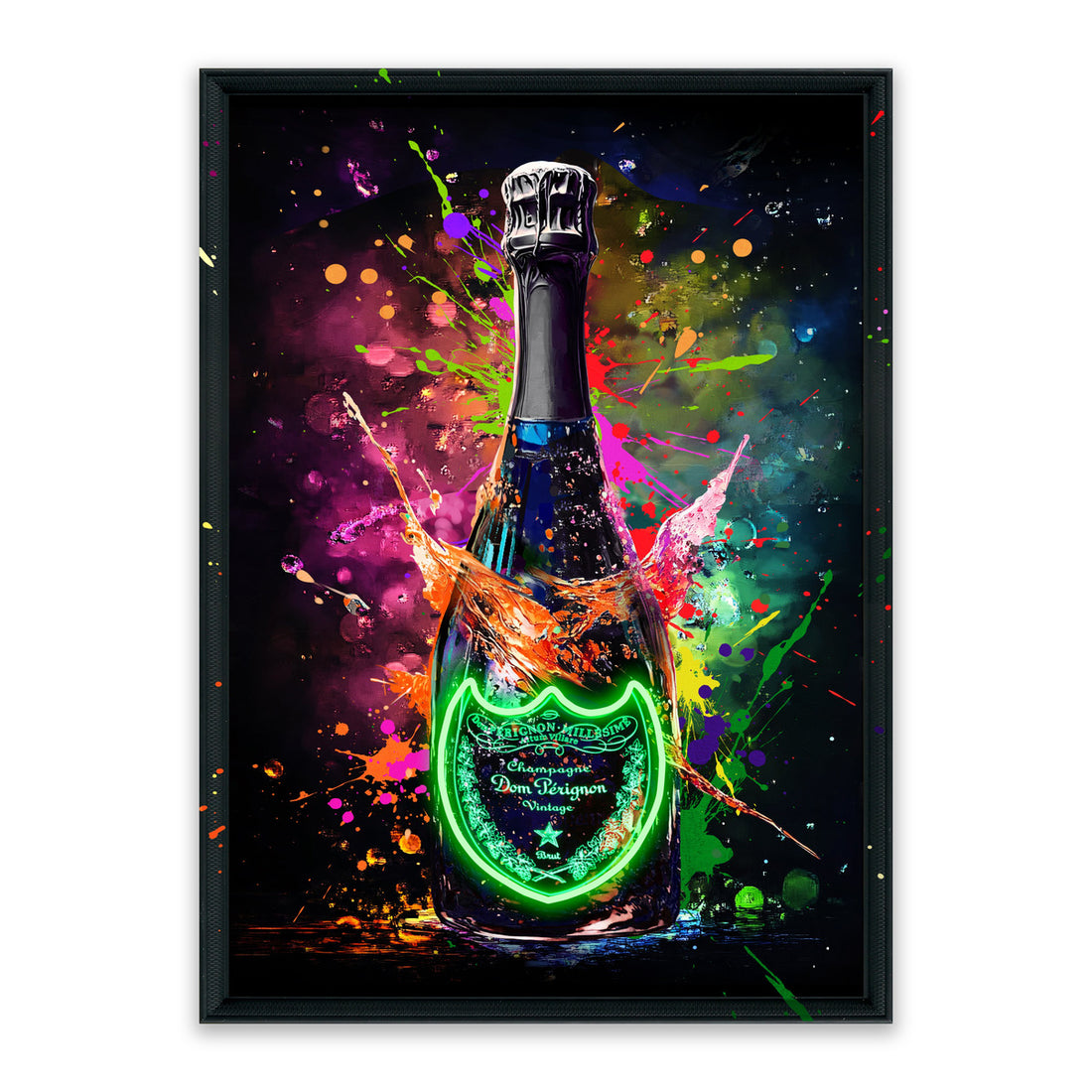 Champagne Glow LED Wall Art – Neon Luxury Bottle Canvas (53x73cm)