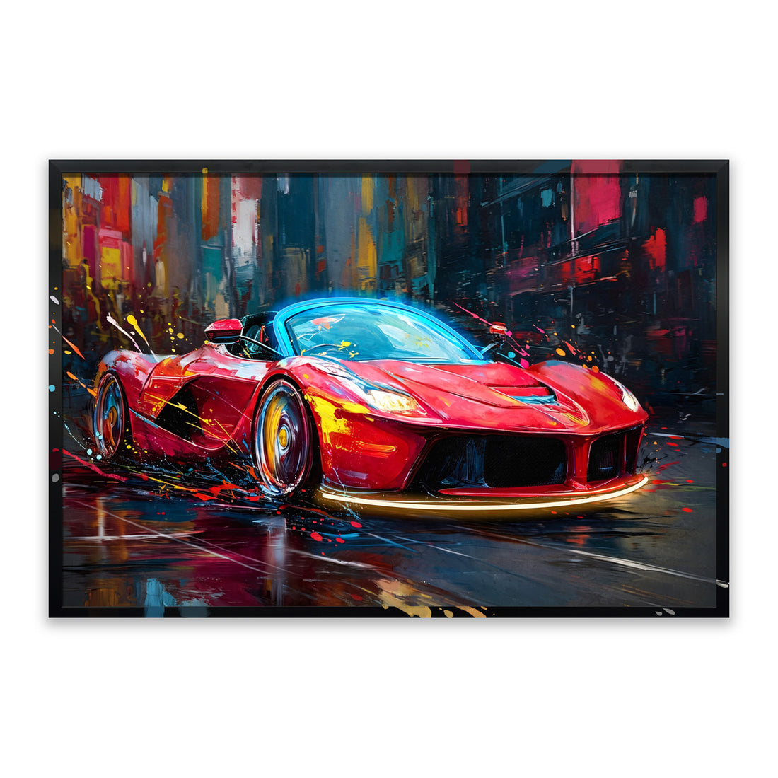 City Pulse LED Wall Art – Red Hypercar Canvas (93x63cm)