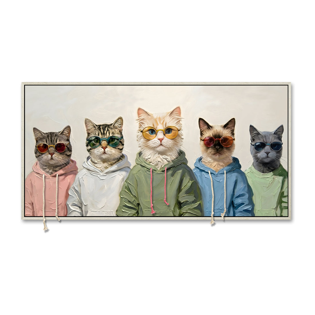 Cool Cats Crew 3D Wall Art – Hoodie Cats Canvas (100x50cm)