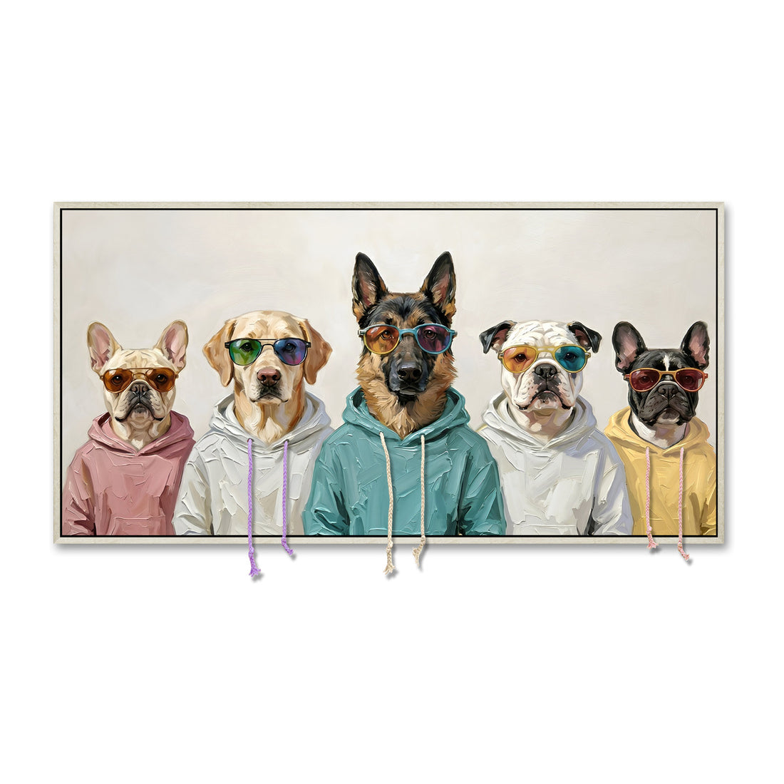 Cool Dogs Crew 3D Wall Art – Hoodie Dogs Canvas (100x50cm)
