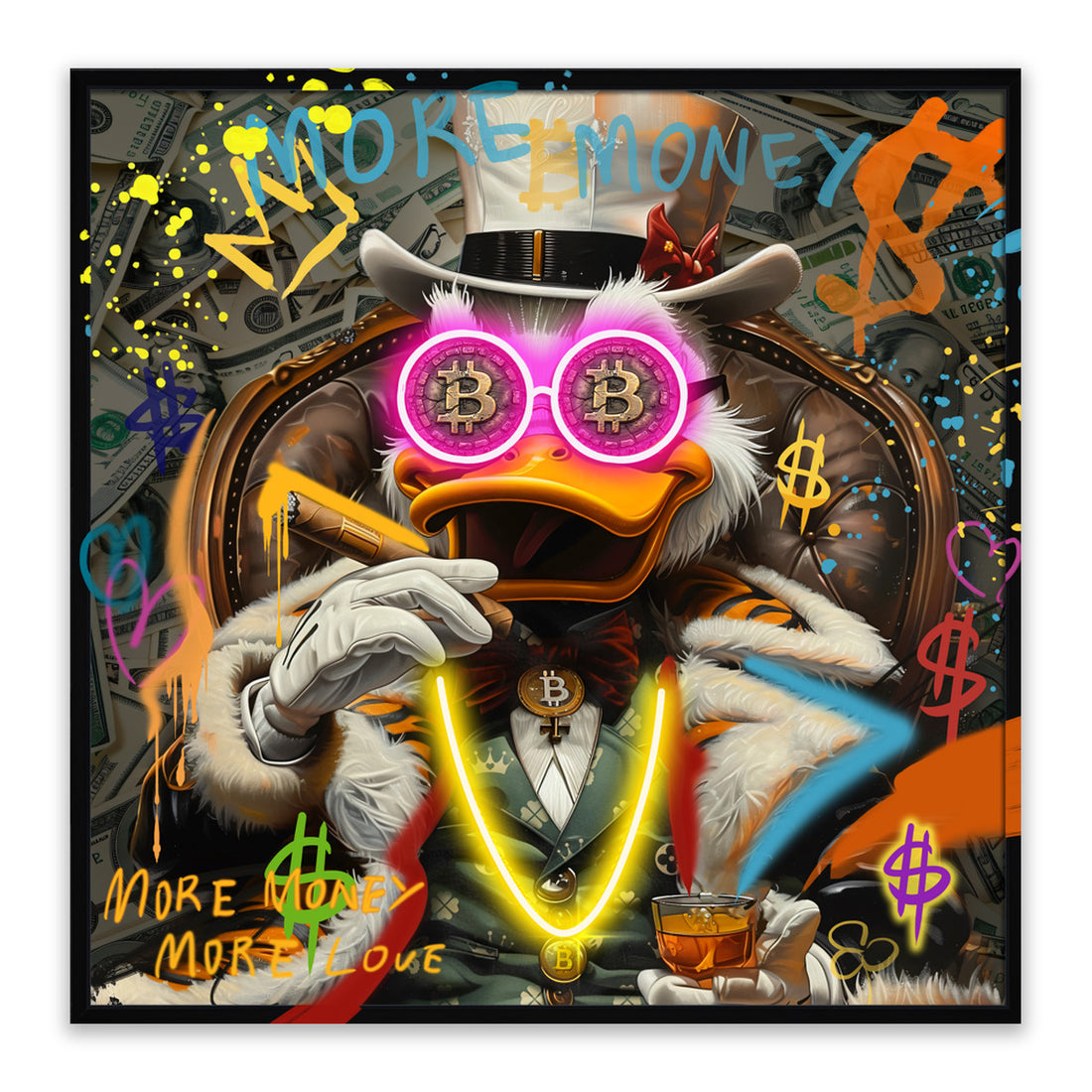 Crypto King LED Wall Art – Luxury Millionaire Duck Canvas (83x83cm)