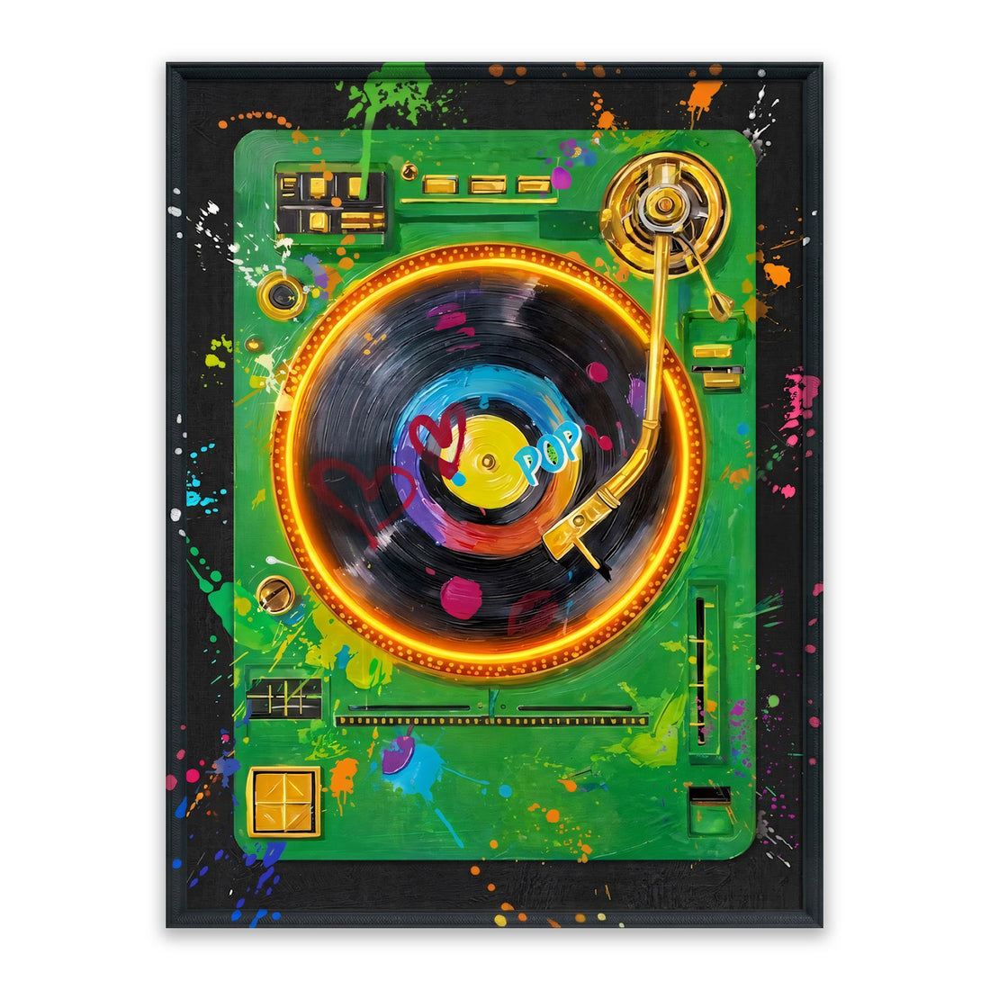 DJ Pop Turntable LED Wall Art – Neon DJ Record Player Canvas (63x83cm)