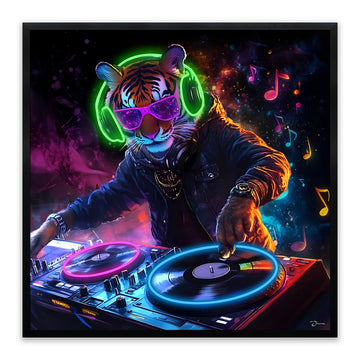 DJ Tiger LED Wall Art – Neon Music Canvas (83x83cm)