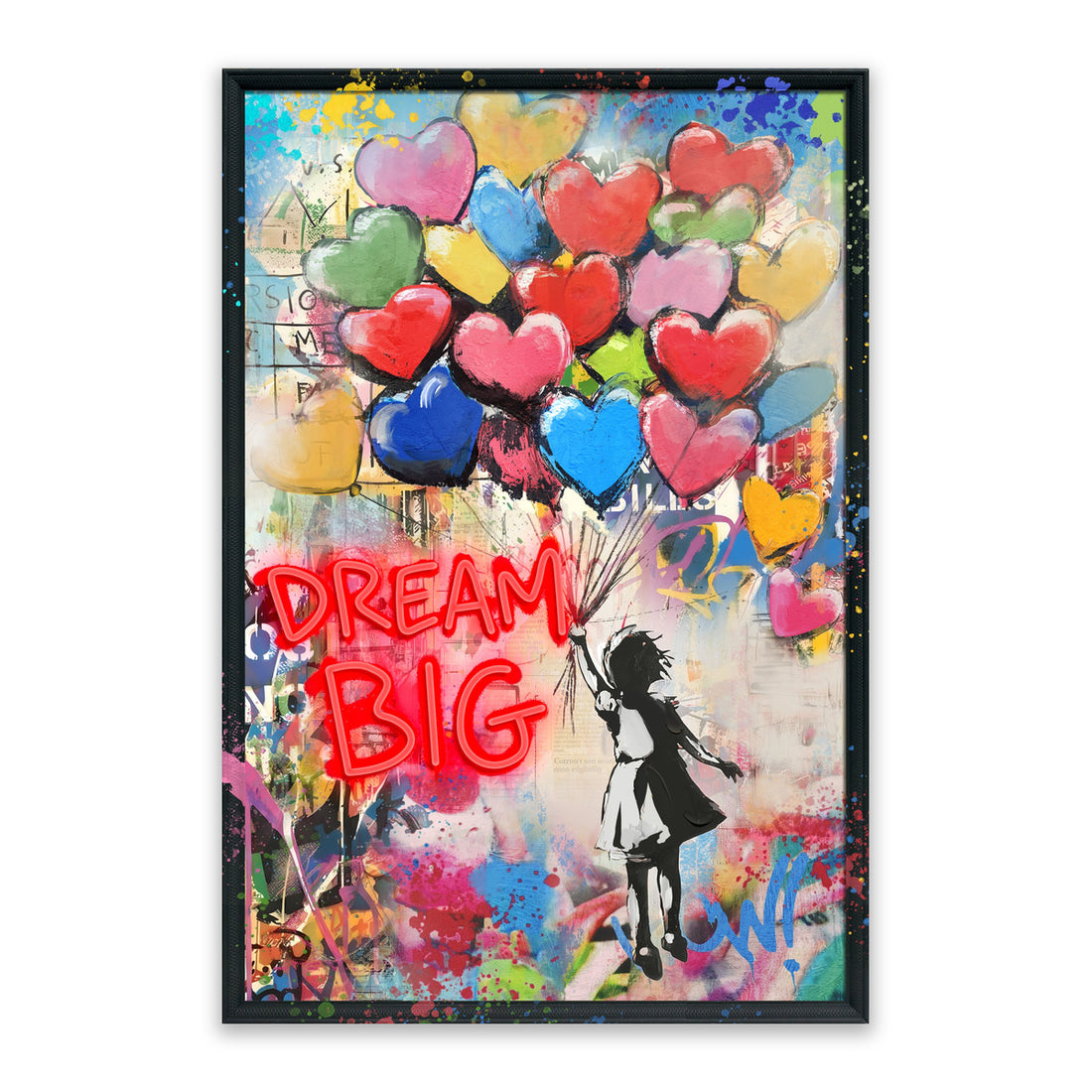 Dream Big LED Wall Art – Neon Heart Balloons Canvas (63x93cm)