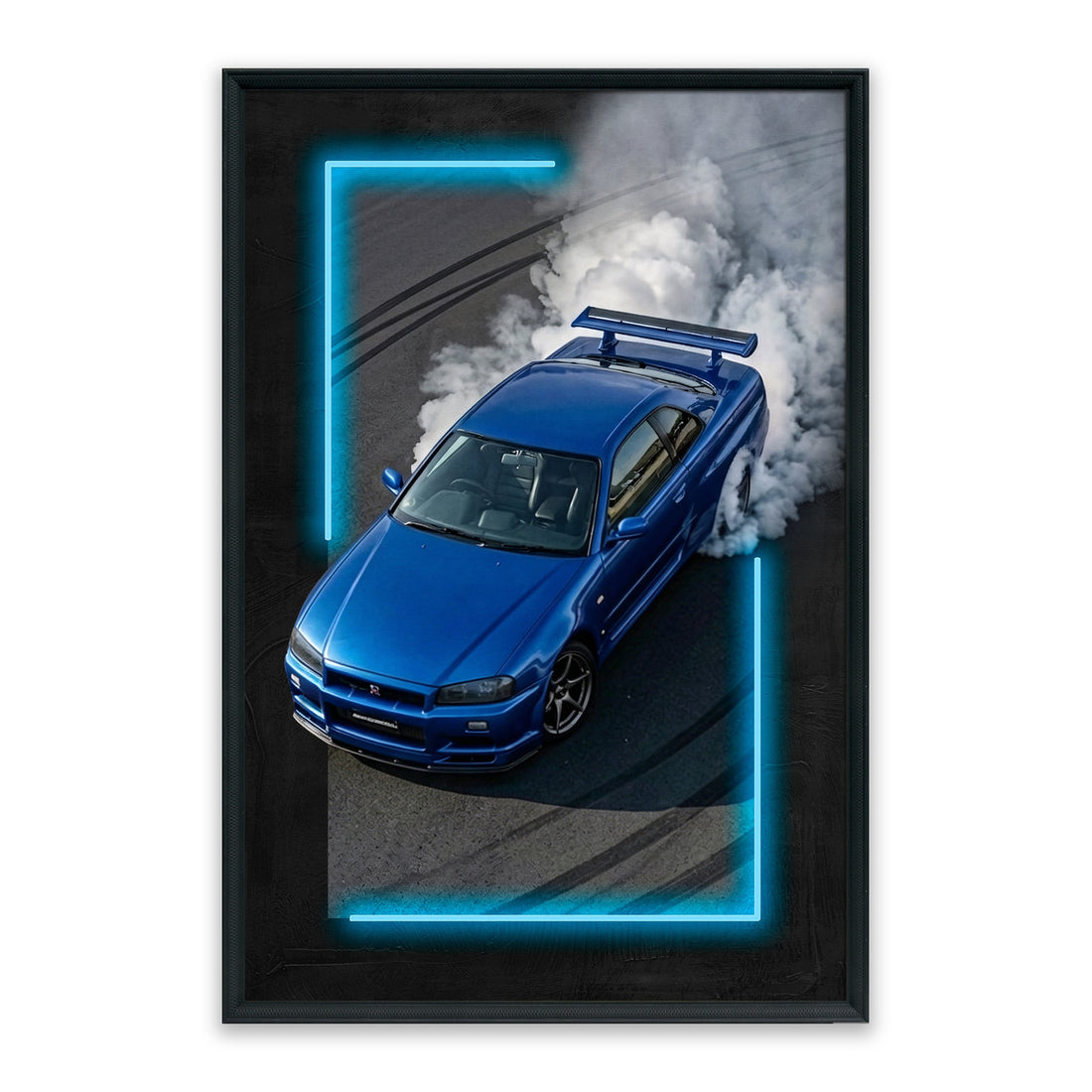 Drift King LED Wall Art – Blue Japanese Sports Car Canvas (63X93cm)