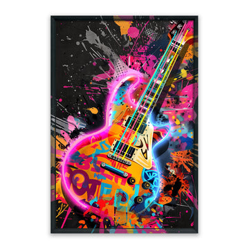 Electric Rhythm LED Wall Art – Neon Pop Art Guitar Canvas (63x93cm)