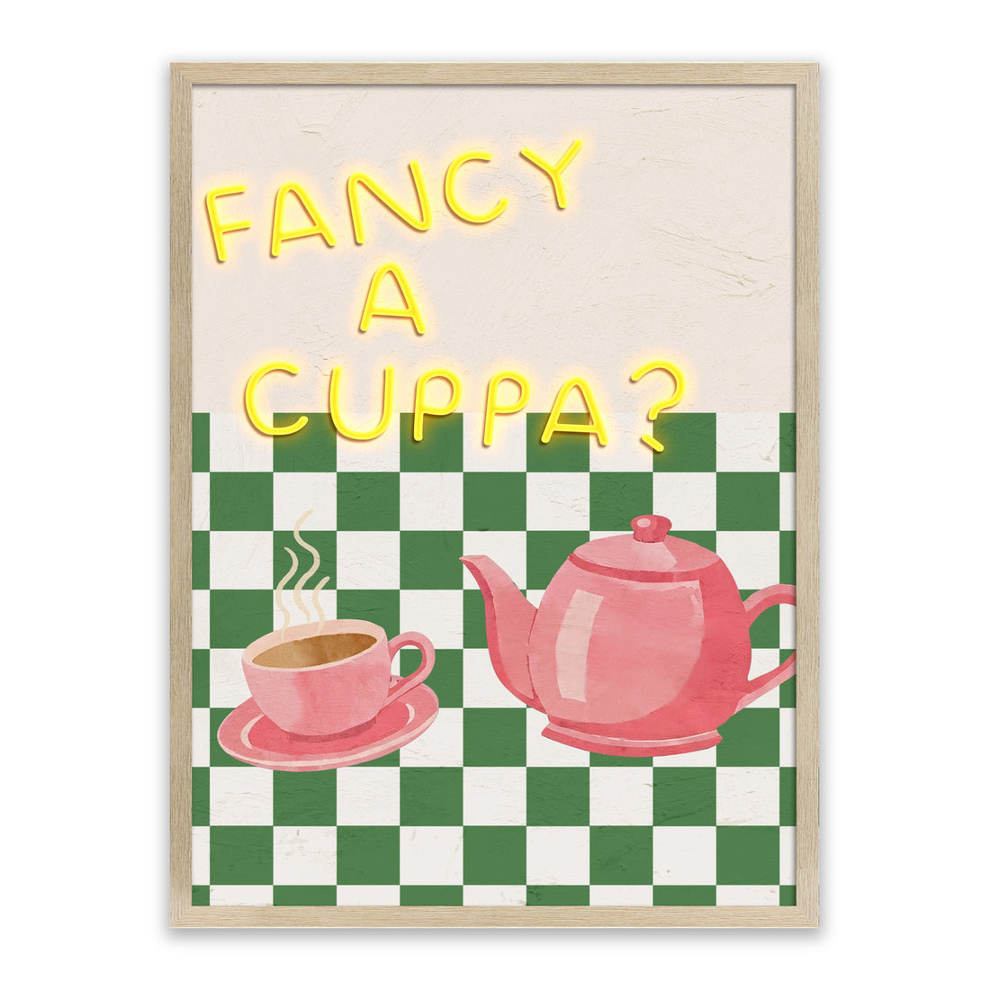 Fancy A Cuppa LED Wall Art – Neon Tea Time Canvas (63x83cm)