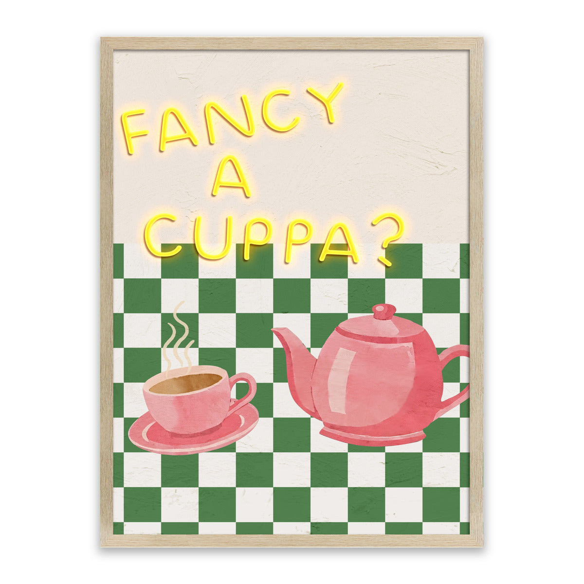 Fancy A Cuppa LED Wall Art – Neon Tea Time Canvas (63x83cm)