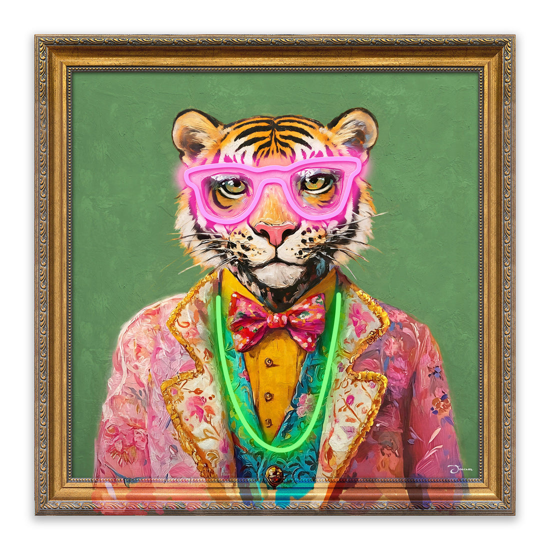Fancy Tiger LED Wall Art – Neon Gentleman Canvas (64x64cm)