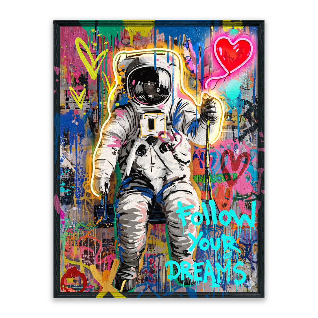Follow Your Dreams LED Wall Art – Neon Astronaut Canvas (63x83cm)
